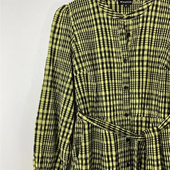 Whistles Nora Gingham Check Midi Dress UK 10 Yellow Seersucker Belted - Picture 5 of 5